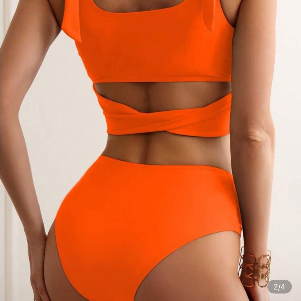 Orange High-Waisted Bikini Set - Picture 2 of 2